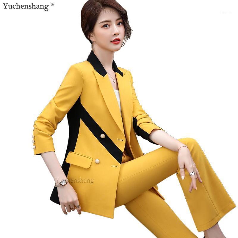 yellow plus size pant suits