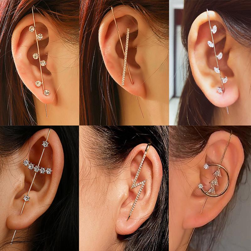 

1Pcs Ear Wrap Crawler Hook Earrings Women Girls Fashion Punk Needles Around The Auricle Clip Jewelry Shiny Crystal Ear Decor