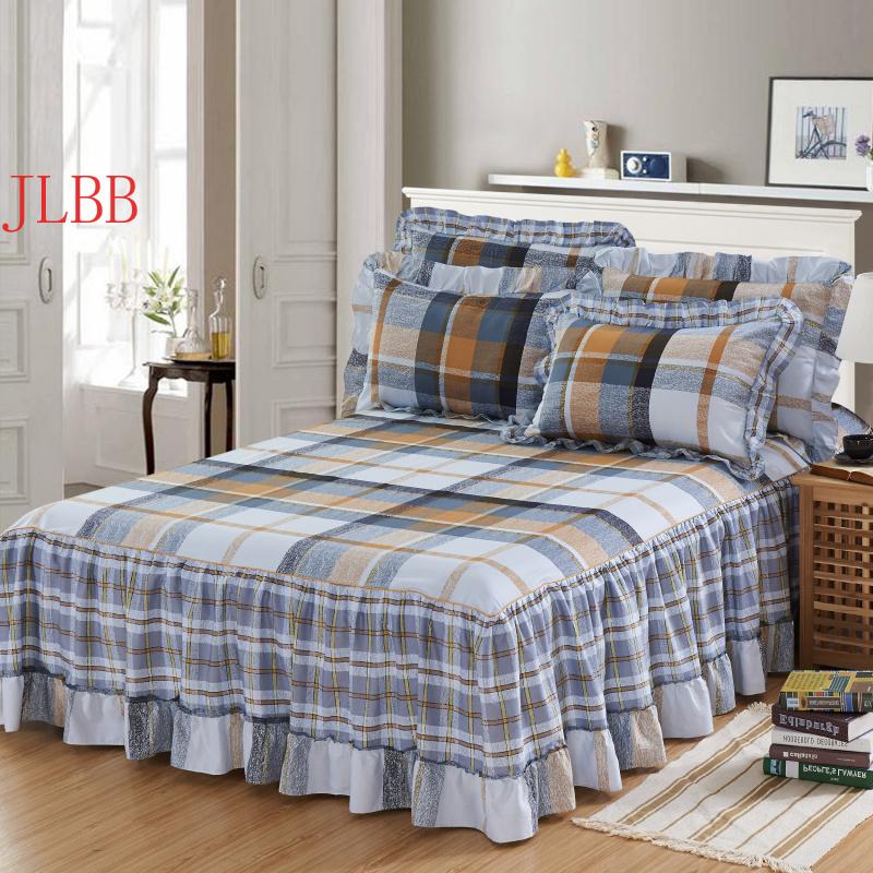 

Home Textile 100% Cotton Bed Skirt Set Elastic Rubber sheet set 200*220 Grid Bedspread Reactive Printing Linens High Quality New, Bulusi