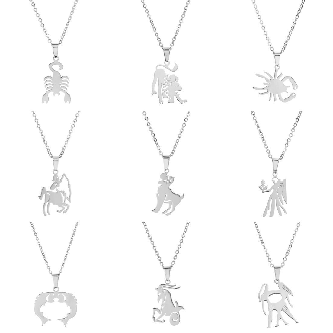 

stainless steel 12 horoscope sign pendant Necklace signs animal pendants necklaces for women fashion jewelry will and sandy gift, Silver