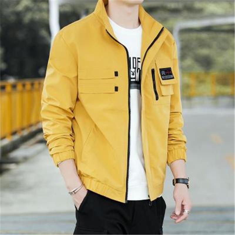 

Man Stand Collar Jacket Coats Fashion Korean Version Casual Long Sleeve Outerwear Designer Male New Solid Color Loose Zipzer Pocket Jackets