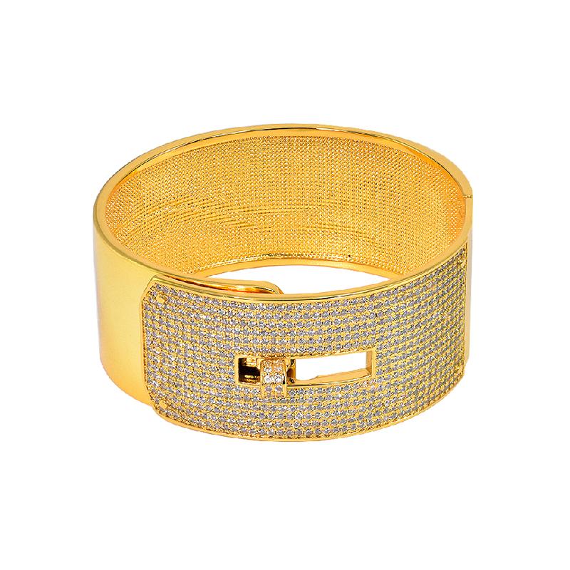 

Bangle Wide Hand Copper Gold Color Luxury Full Stone African Jewelry Dubai Designer Accessory For Women
