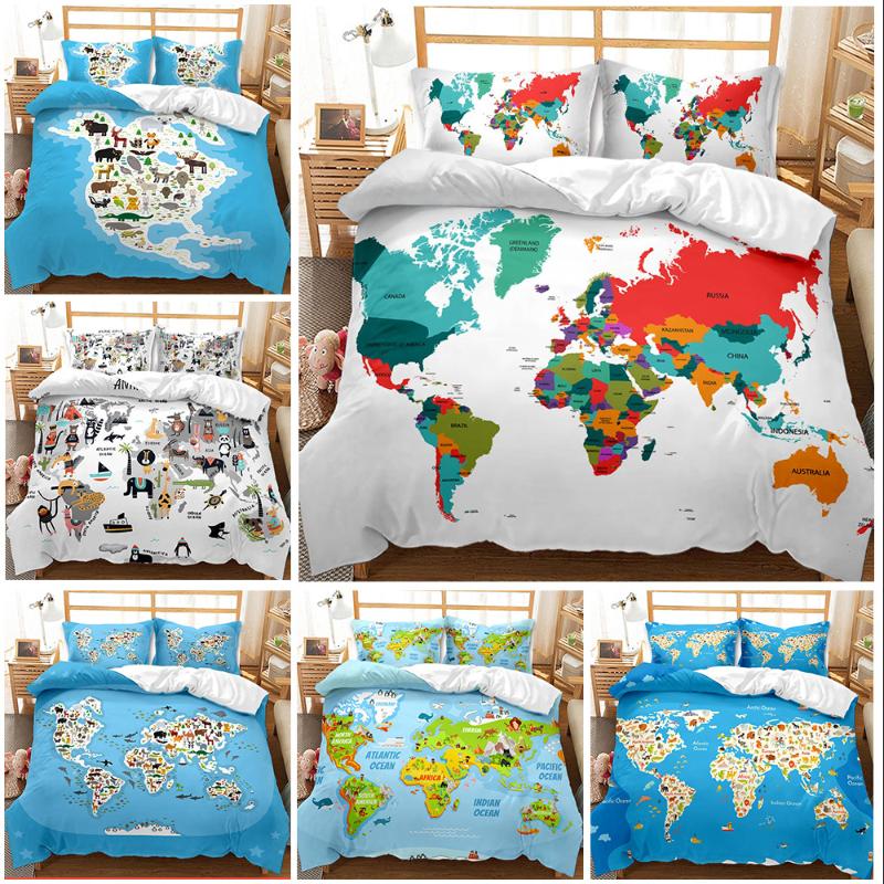 

Color Map Bedding Set 3D Printing Land ocean 3pcs Duvet Cover Home Textile Comforter Quilt Cover Single Double Queen King Size, Black