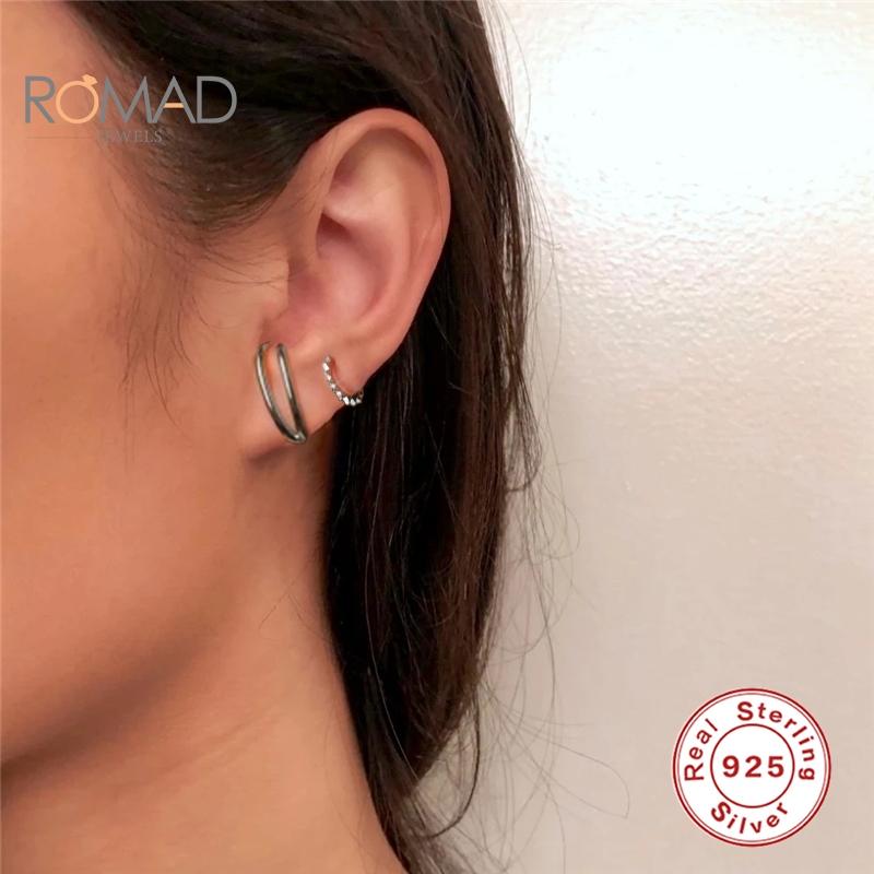 

ROMAD Original Line Geometric Silver Earrings For Women Fashion 925 Sterling Silver Stud Earrings Trendy Jewelry Bijoux Femme