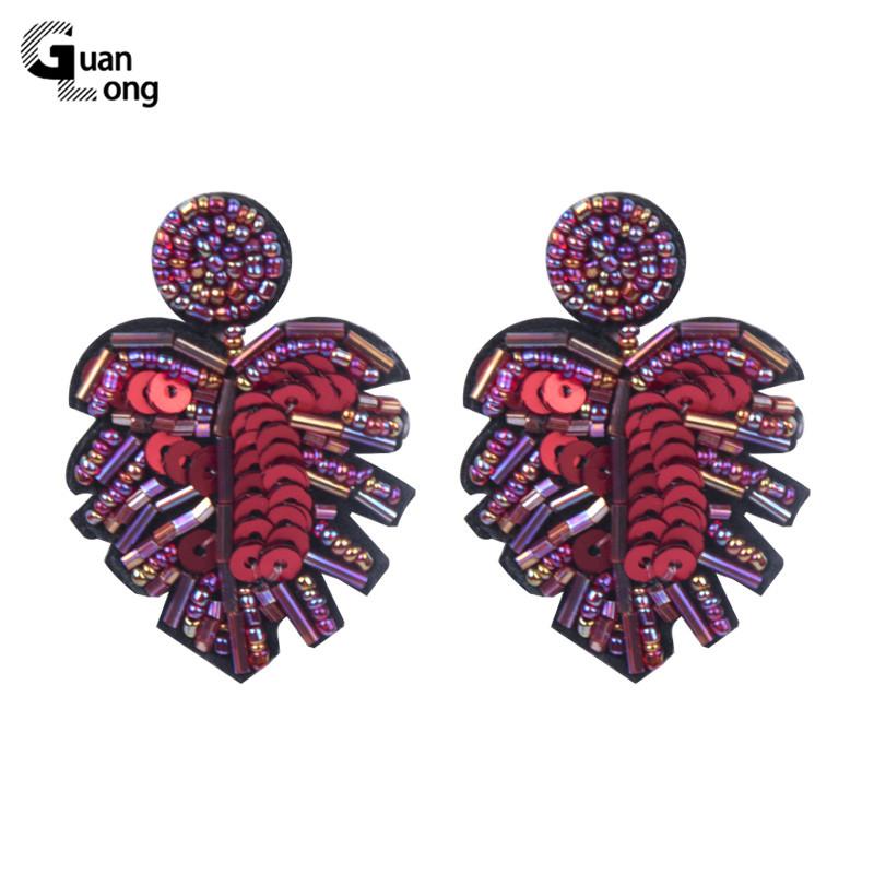 

GuanLong Fashion Leaf Resin Beaded Earrings Women Ethnic Long Drop Earings Hanging Dangle Big Earring Statement Bohemian Brincos