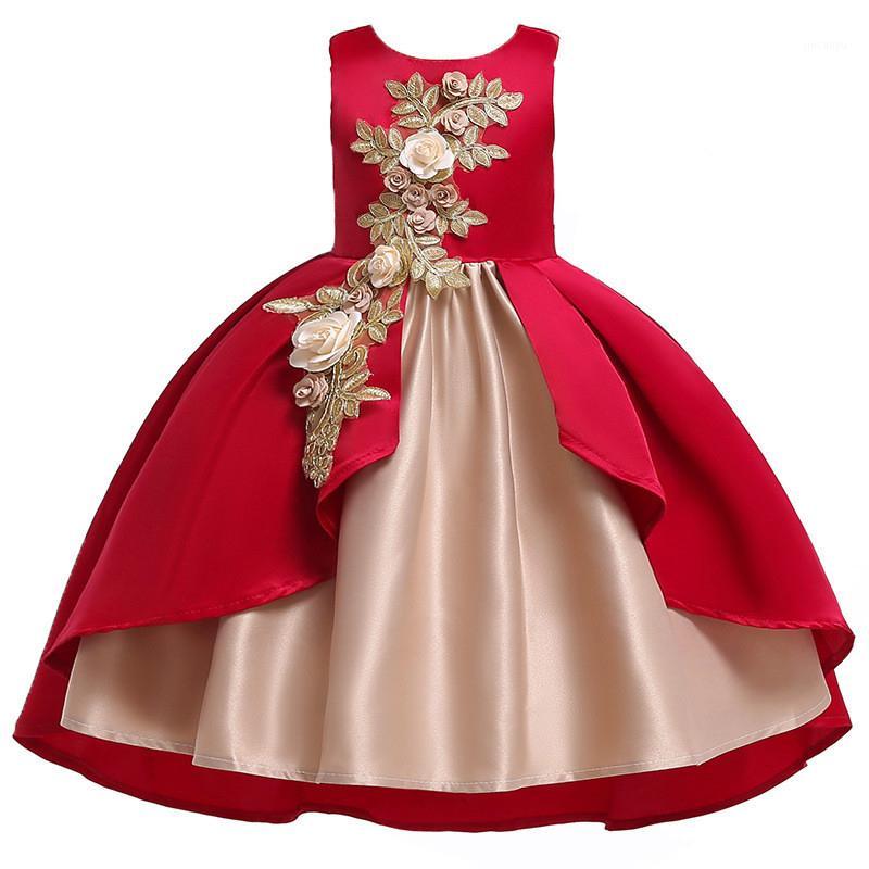 

Baby Children Girl Vintage Dress 2020 Kids Flower Elegant Wedding Gown Party Dresses Girls Baby Princess Dresses Girls Dress1, Red