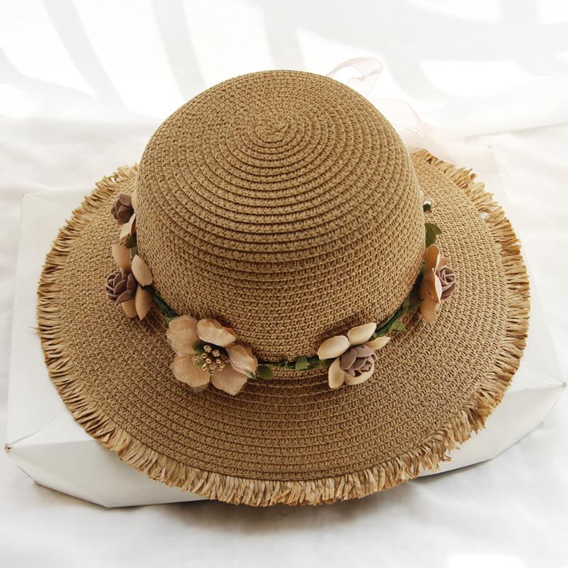 

Foldable Holiday Water-Sprinkling Festival Sunproof Flower Embellish Wide Brim Beach Outdoor Straw Hat Summer Travel Women Girls, Black