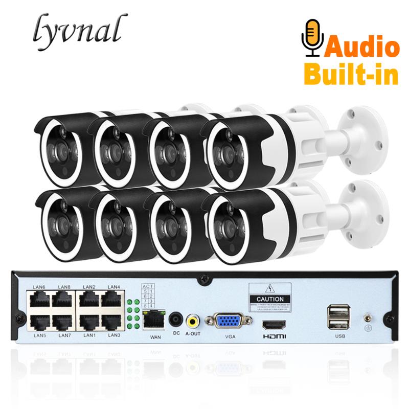 

LYVNAL 8ch 1080p CCTV IP Camera with audio POE 48v p2p onvif H.265 CCTV Camera System 2mp Surveillance 8ch poe Kit
