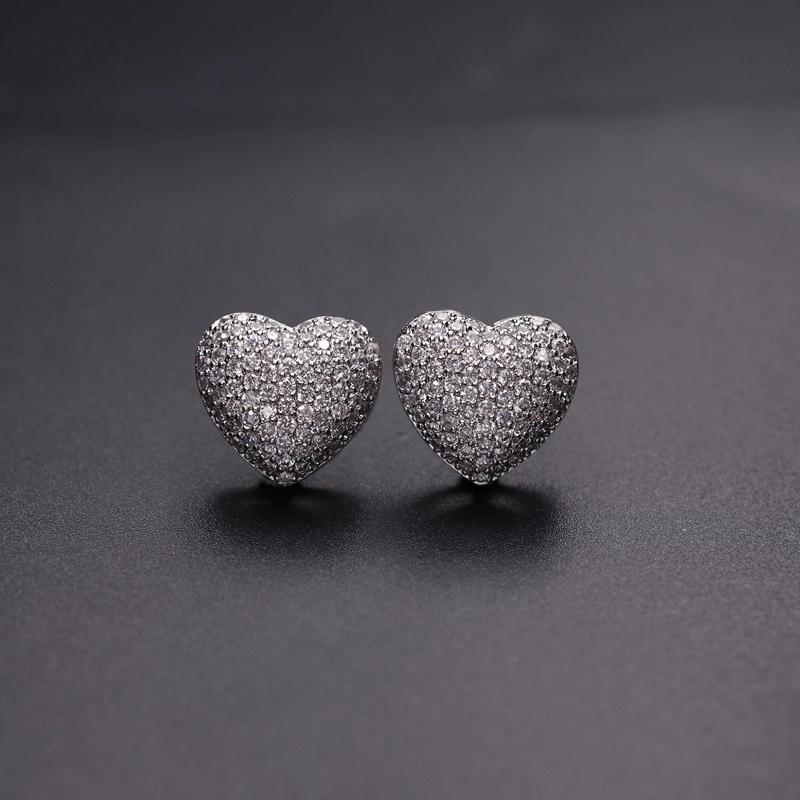 

Fashion Silver Color Gold Color Heart Shape Stud Earrings For Women Vintage Cubic Zirconia Girls Piercing Jewelry CZ Bijoux Gift