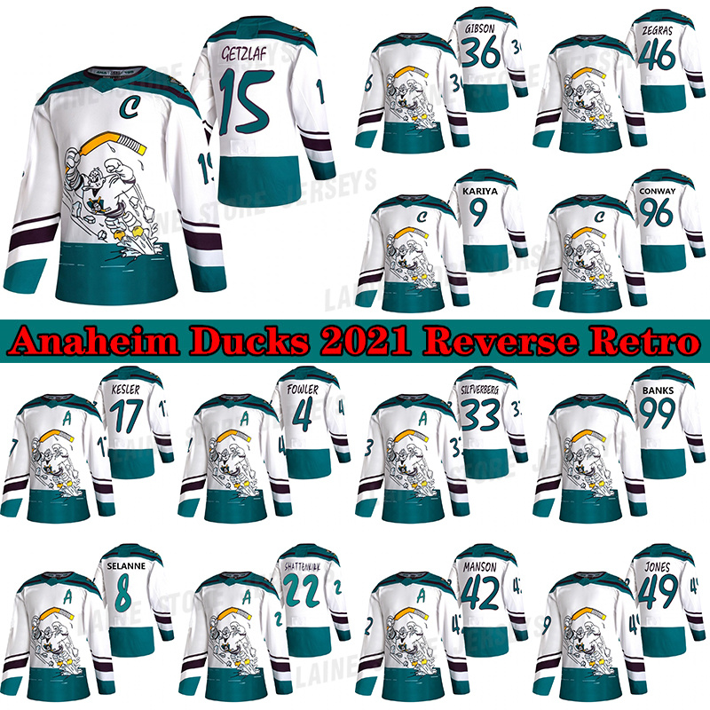 

Anaheim Ducks Jersey 2021 Reverse Retro 15 Ryan Getzlaf 46 Trevor Zegras 4 Cam Fowler 9 Paul Kariya 36 John Gibson hockey jerseys, White
