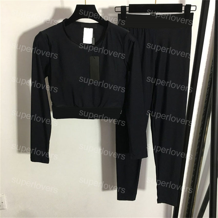 

Vintage Yoga Sports Outfit Letter Printing Long Sleeve Short Tights Fitness Slim Slimming Leggings For Women, Black;with label
