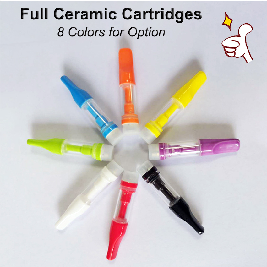 

Full Ceramic Cartridge Atomizer 0.5ml 0.8ml 1.0ml Mouthpiece No Leaking 510 Thread Vaporizer Vape Tank Empty Carts For Battery Pen