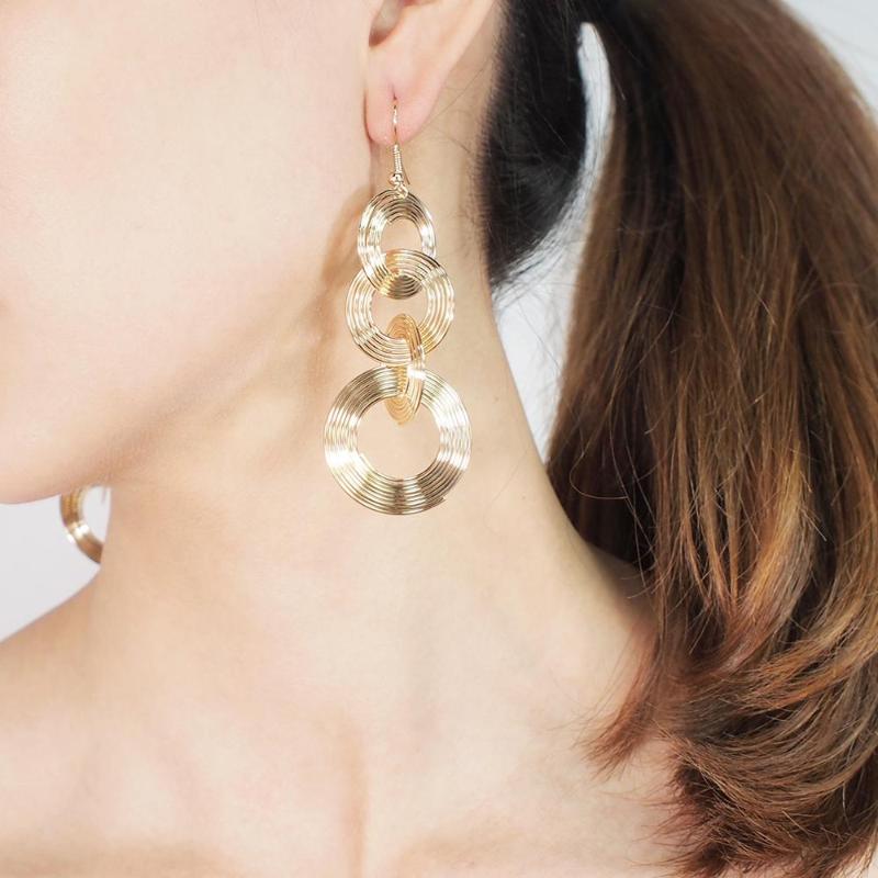 

Metal Circle Dangle Earrings For Women Multiple layers Alloy Statement Long Pendant Earrings Trend Jewelry UKEN