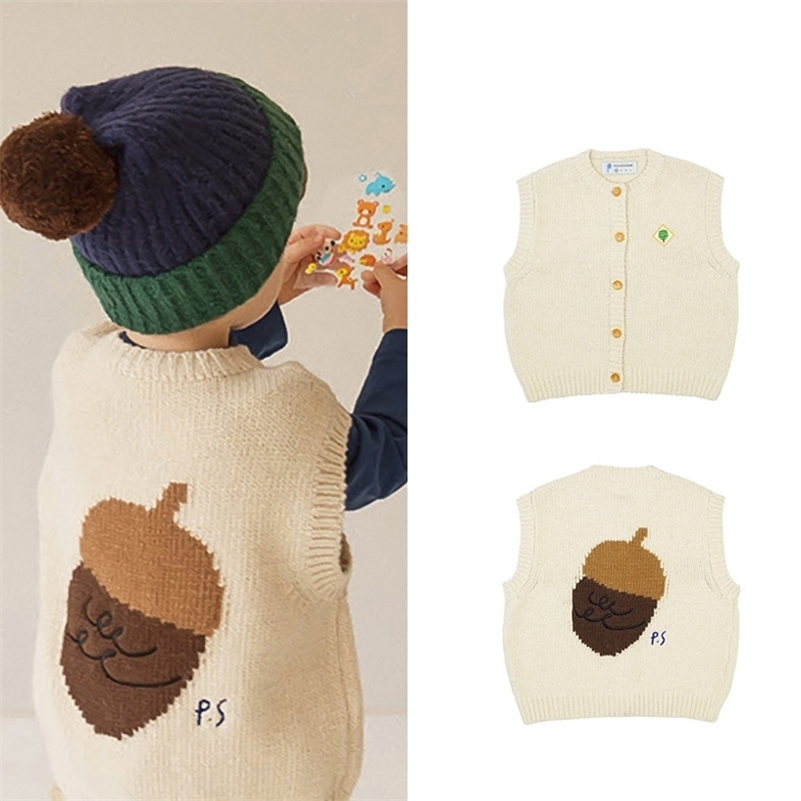

New Autumn Winter Korea Brand Ps Kids Sweaters for Boys Girls Fashion Print Cute Knit Vest Baby Child Cotton Outwear Clothe 201109, Red