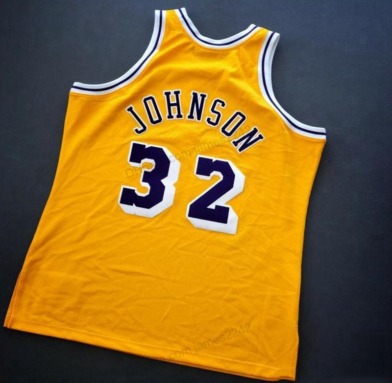 

Custom Retro #32 Johnson Mitchell College Basketball Jersey Men's All Stitched Yellow Any Size 2XS-5XL Name Or Number