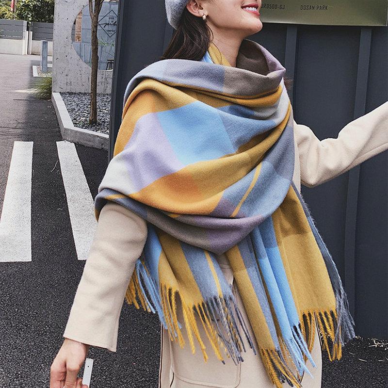 

British style Plaid Scarfs For Ladies Autumn Winter Thick Warm Cashmere Scarf Women Scarves Blanket Cape Shawl MY2053