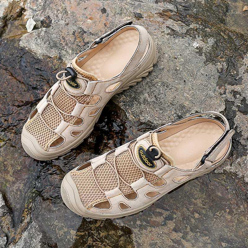 

summer 2020 men 39 sandals water hiking footwear sandals mountain holes mesh breathable knit slip on outdoor sandalias hombre1, Gray