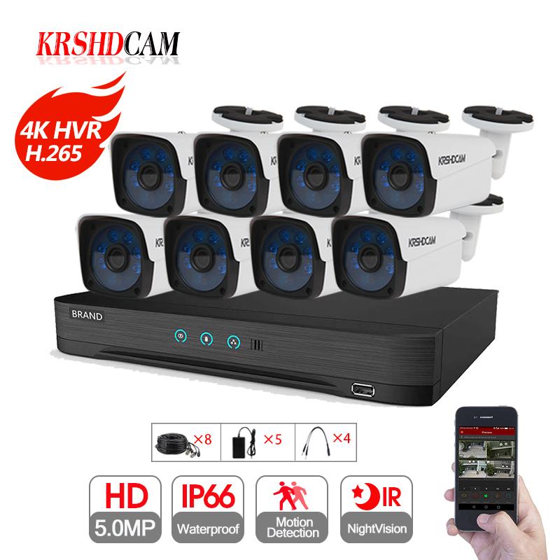 

8CH CCTV System 4k 8CH DVR 8PCS 5.0MP AHD Camera 2592*1944 IR Waterproof Outdoor Security Cameras Home Video Surveillance kit