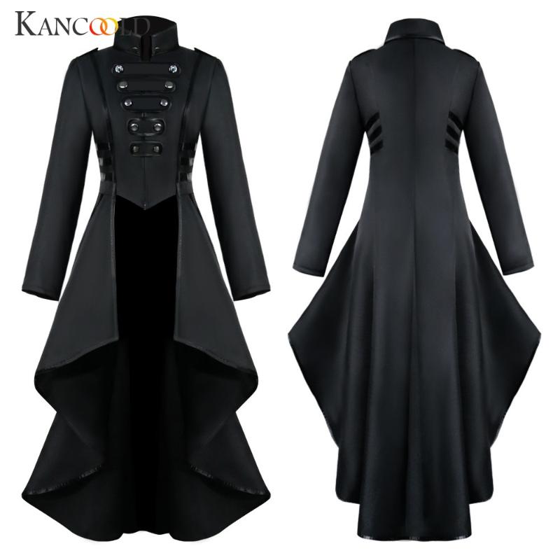 

Women' Jackets KANCOOLD Vintage Gothic Steampunk Long Coat Women Button Lace Corset Halloween Costume Party Tailcoat Female, Black