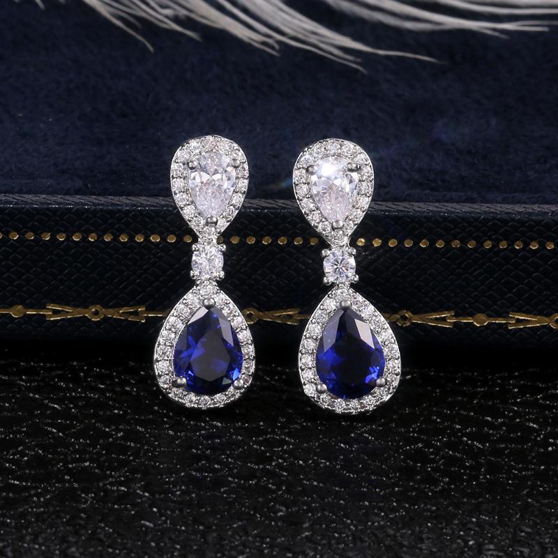 

Luxo feminino de cristal azul zircon brincos do parafuso prisioneiro moda brincos de prata esterlina para as mulheres do vin