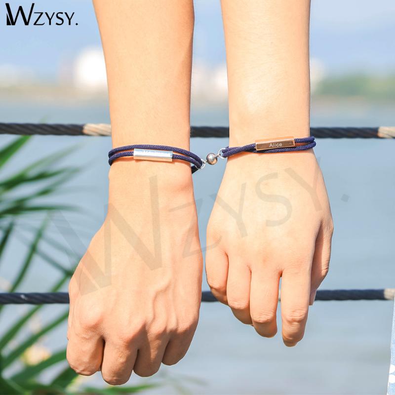 

Bracelets for couple charm stainless steel attractive Custom lettered Adjustable lovers Bracelet for men and women set