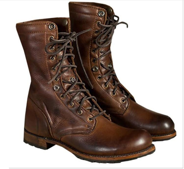 

Woman Boots for Women Motorcycle Boots Lace Up Pu Leather Shoes Gladiator Fashion Booties Botas Mujer Invierno Zapatos YYJ314, Dark brown