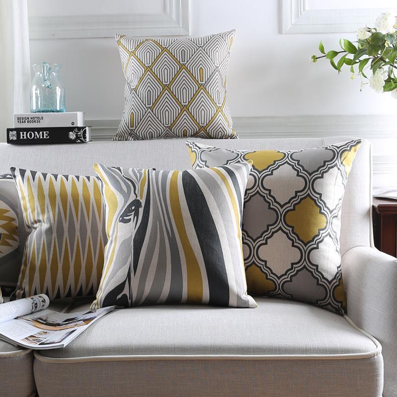 

Scandinavian style Cushion Cover Home Decor Geometric Decorative Cushion Covers Zebra Throw Pillows Cases Yellow Grey Pillowcase1, Q5169 45x45cm