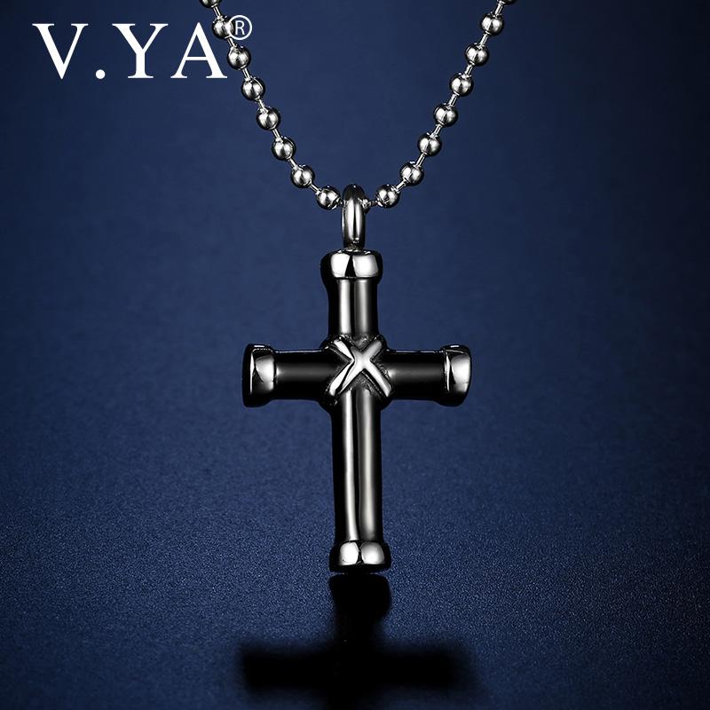 

V.YA Titanium steel black cross Necklaces Fashion Name Jewelry Stainless steel religious pendant commemorative necklace