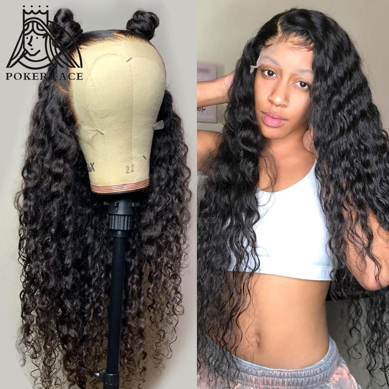 

28 30 inches Deep Wave 13x4 Lace Front Human Hair Wigs pre plucked Hair Line Brazilian Water wave Curly Lace Frontal Wigs, As pic