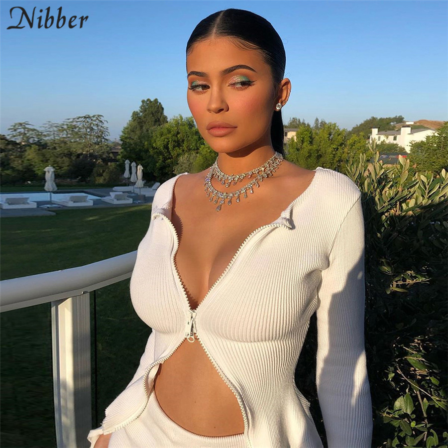 

Nibber autumn fashion knit basic white crop tops womens V-neck t-shirts 2019new solid office ladies wild casual tee shirts mujer Y200412