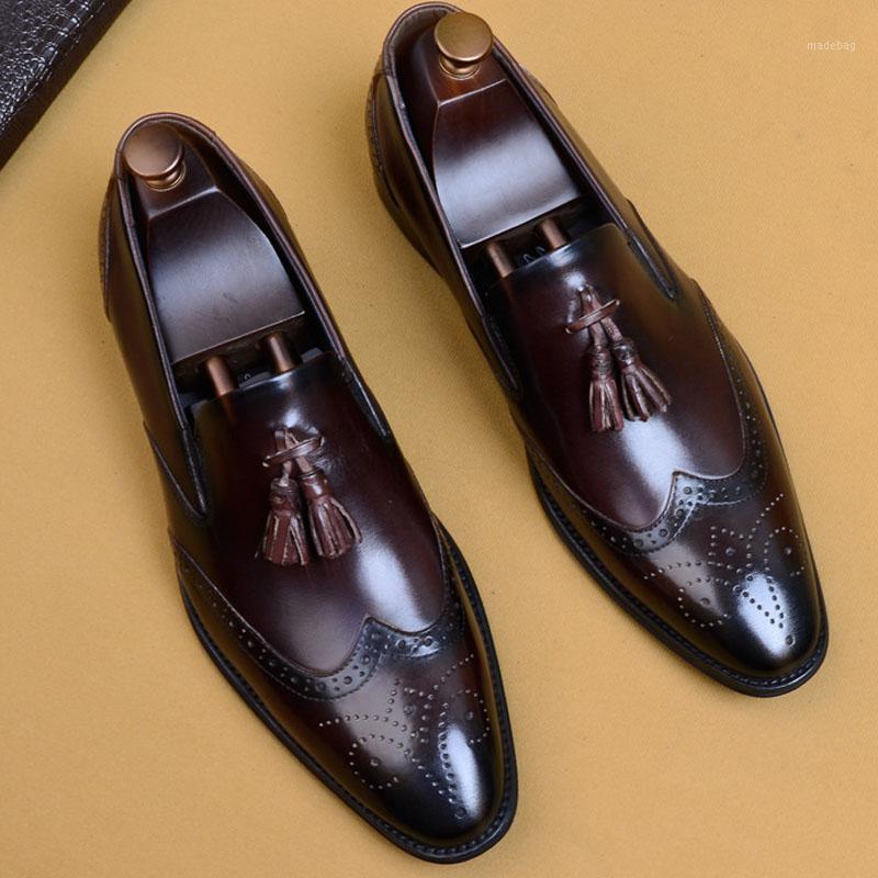 

Japanese Style Casual Men Shoes Genuine Leather High Quality Formal Dress Shoes Loafers Business Wedding Tassel Brogue1, Black
