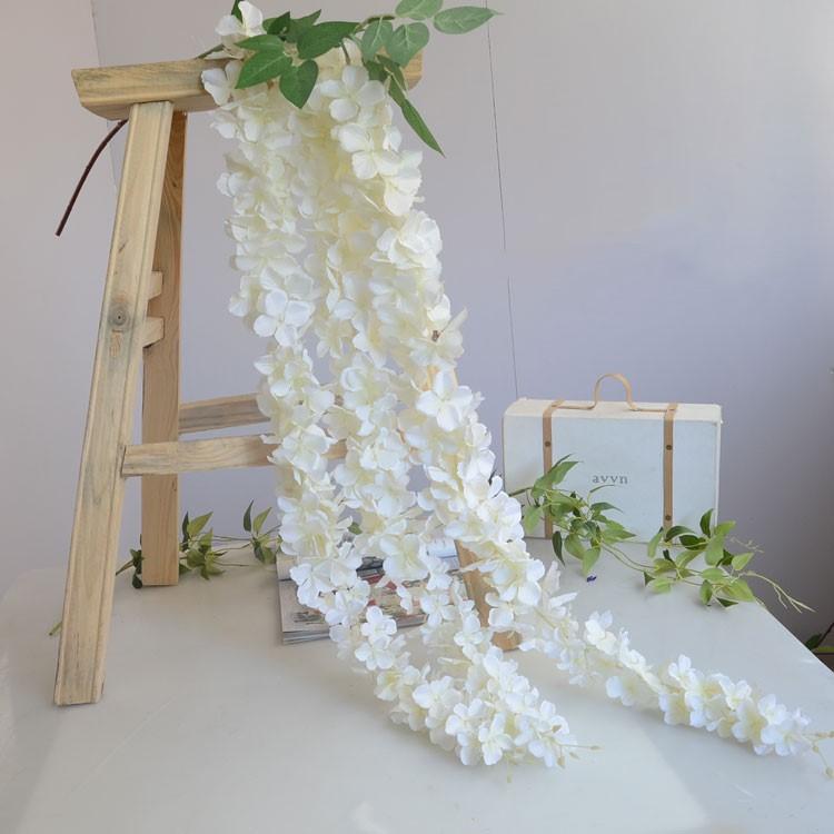 

White Artificial Silk Hydrangea Flower Wisteria Garland Hanging Ornament For Garden Home Wedding Decoration Supplies 165 cm/pcs