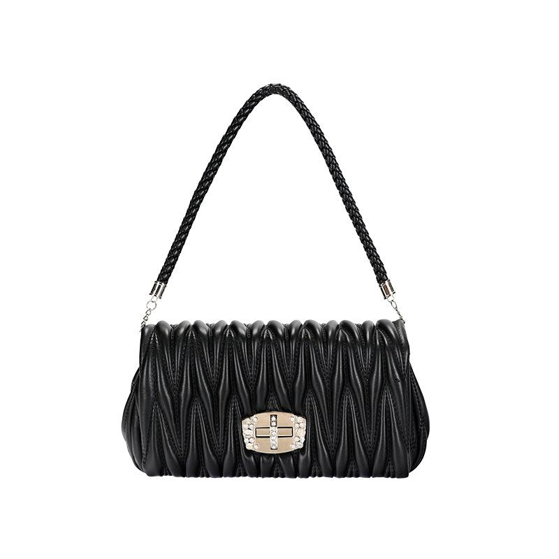 

Fragrance Rhombus Fold Small Bag Rhinestone Chain Underarm Bag 2020 New Fashion Single Shoulder Messenger 31184, Black