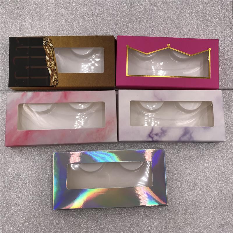 

Rectangle False Eyelashes Case Pink Marble Holographic Color Paper Box Without Lashes White Tray