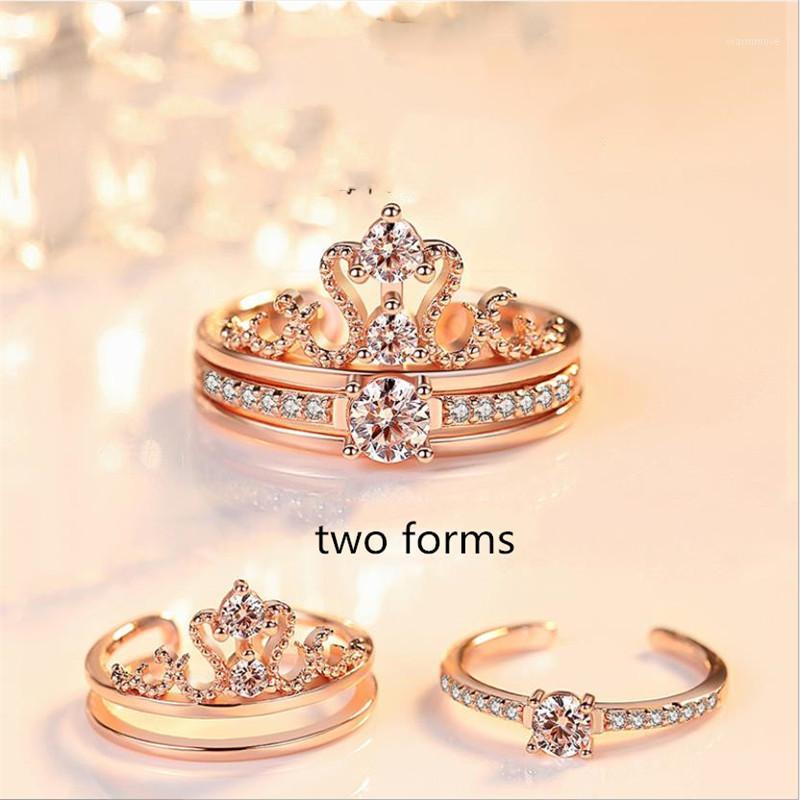 

Shining Crystal Crown Women Finger Rings Jewelry Trendy 2 PCS Girls Silver 925 /Rose Gold Ring Bride Wedding Accessories Lady1