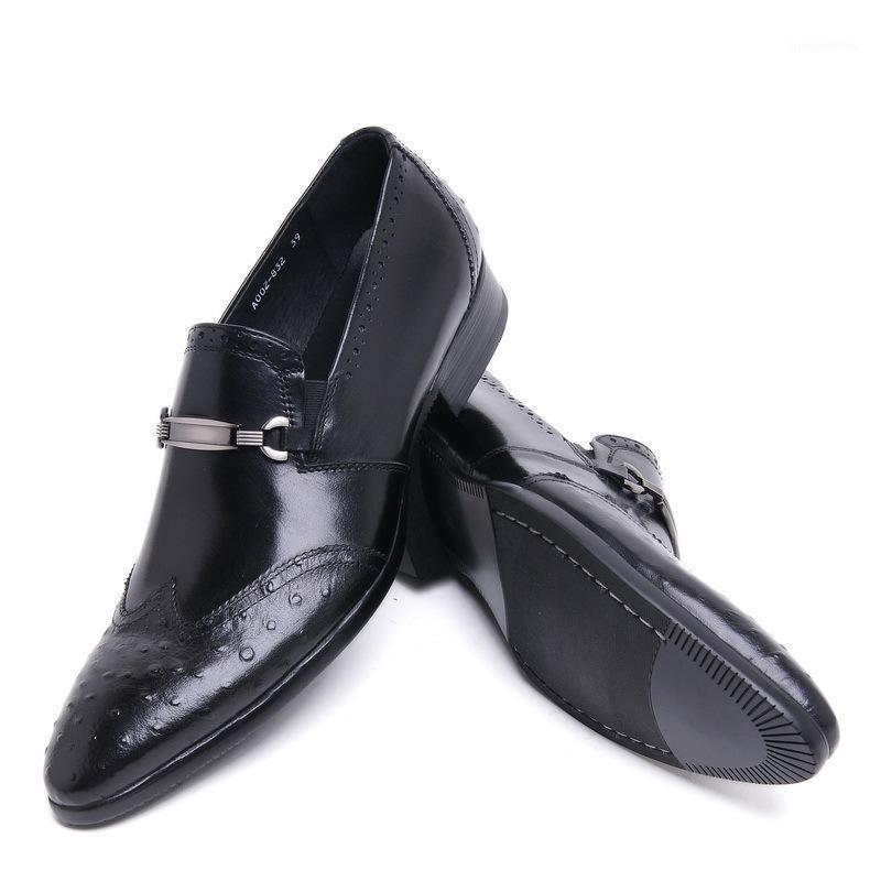 

Business Mens Genuine Leather Formal UK Fashion Vintage Wing Tip Slip On Dress Shoes Men Wedding Party Sapato Masculino1, Black