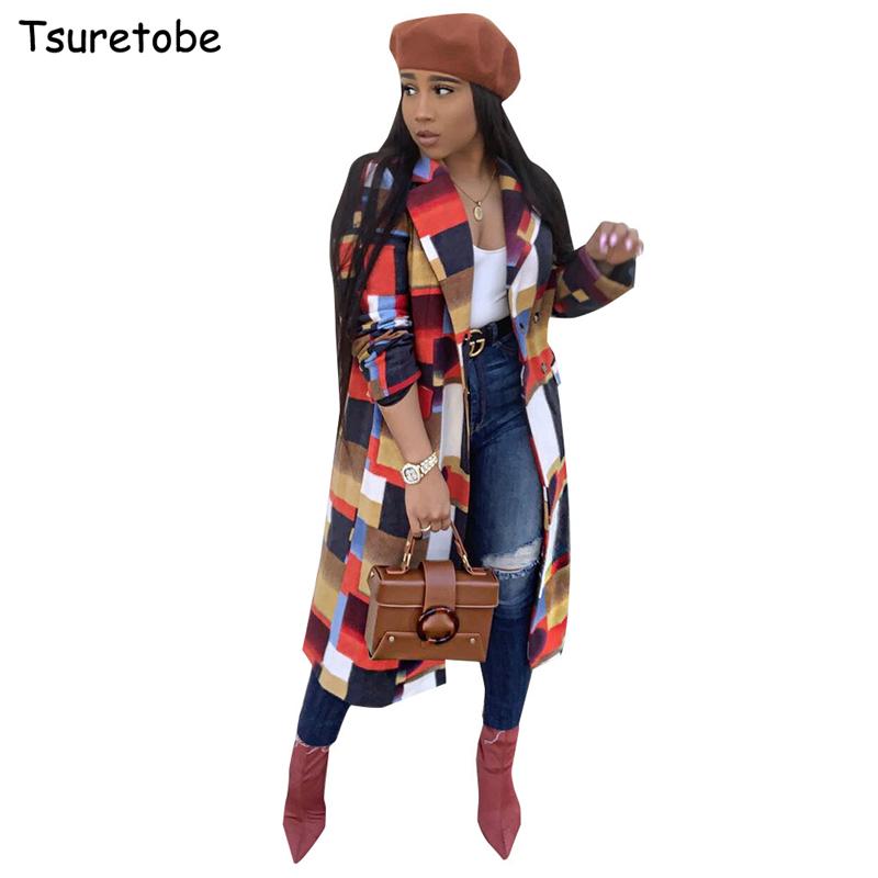

Tsuretobe Winter Autumn Elegant Long Plaid Wool Coat Women Loose Trench Jacket Pockets Blends Outerwear Long Sleeve Coat Button, Red