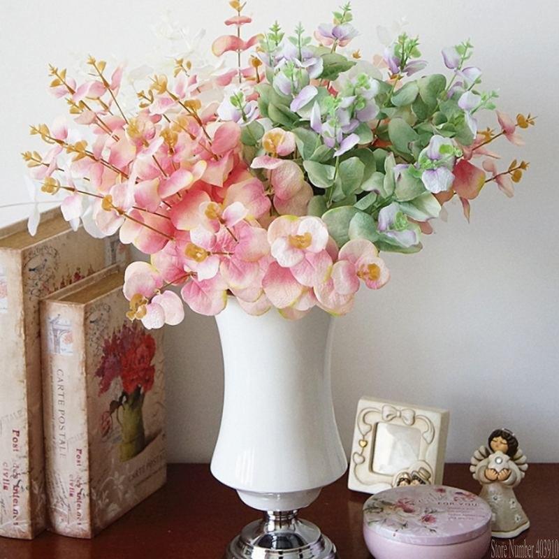 

20 Heads artificial eucalyptus leaves more color choose silk flower bouquet 5 branches wedding decoration for home party 1pcs