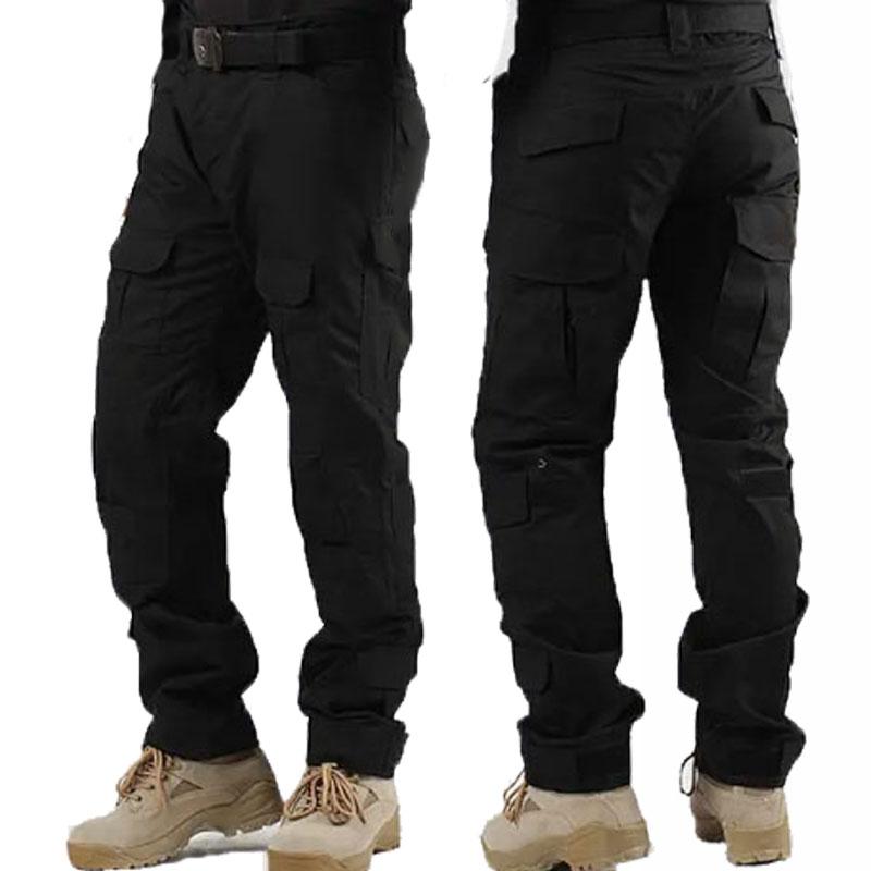 

MenMilitary Tactical Pants Outdoor Multicam Camouflage Army Uniform Trouser Hiking Pants Paintball Combat Cargo Knee Pads, Black