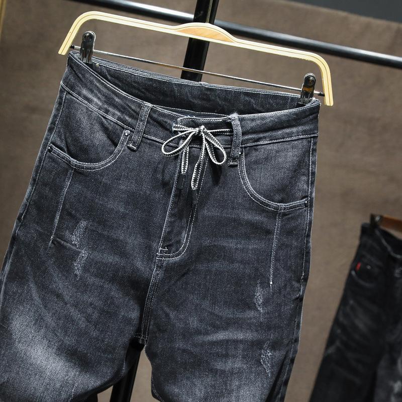 

Autumn Jeans Men Relaxed Tapered Baggy Harem Pants Streetwear Drawstring Casual Joggers Pants Black Men's Jeans Trousers,082