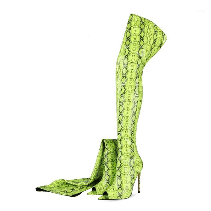 

peep toe Over The Knee Boots Women Fluorescent patent leather thigh high boots zipper fashion new style spring autumn long1, Green