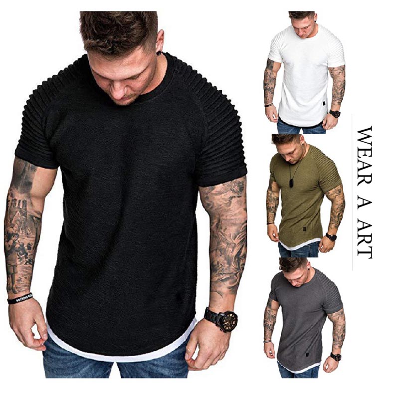 

Men Wrinkle T-shirt Man Pure Color Clothes Boy Fashion Fold Top Male Breathable Tees Short Sleeve Fashion Casual Sport Outdoor Ventilate New, Black