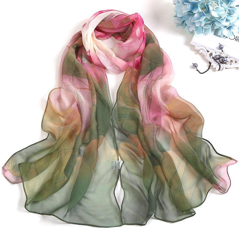 

New Fashion Madam Pretty Scarf Sunscreen Shawl Individuality Lotus Flower Design Georgette Thin Scarves Wholesale1