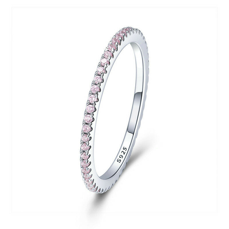 

Unique Modern Fashion Women Minimalist 925 Sterling Silver Pave Setting CZ Eternity Ring Jewelry Size 6-8