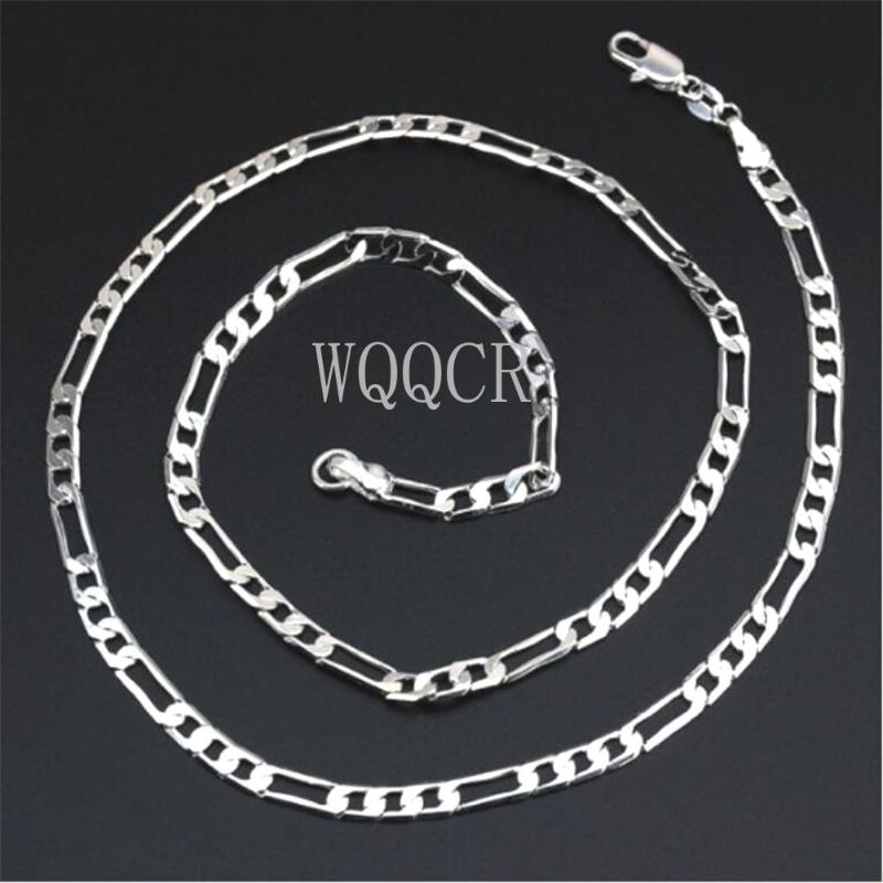 

WQQCR 925 Silver Lettering 4MM Classic Figaro Chain Necklace For Men's Fashion Solid silver Luxury Charm Jewelry Boy16-30 Inches