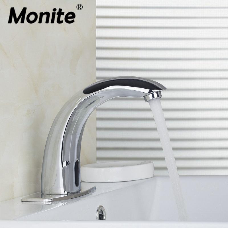 

Monite Automatic Sensor Faucet Bathroom Basin Sink Faucet Water Mixer Tap Deck Mounted Touch-Free Infrared Basin Tap