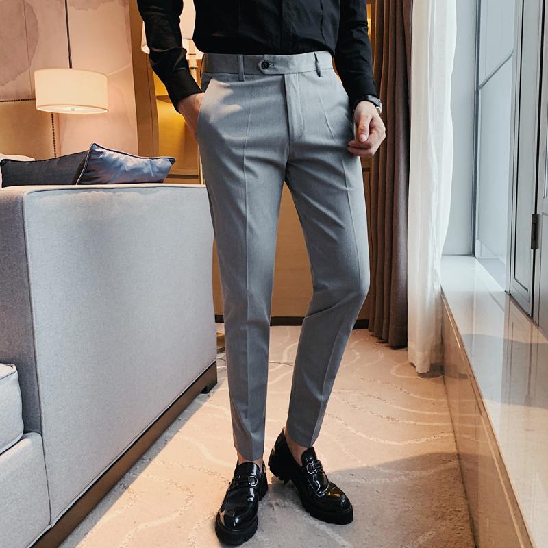 

High Quality 3Colors Solid Men Dress Suit Pants British Style Slim Fit Casual Formal Wear Business Work Trousers Gentlemen 36-29, Black