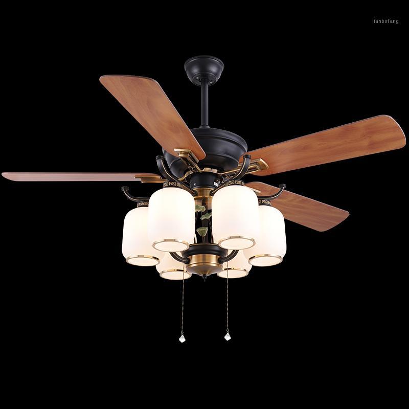 

High Quality Glass LED Ceiling Fan Light American Industrial Wind Remote Control Living Room Bedroom Home E27 Fan Hanging Lamp1