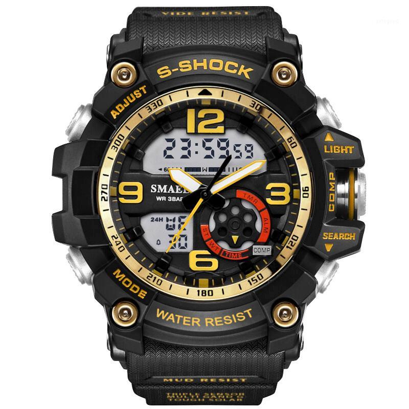

Wristwatches Mens Watches Dual Display 50M Waterproof Outdoor Sport Watch Chronograph Resistant Relogio Masculino1, Gold
