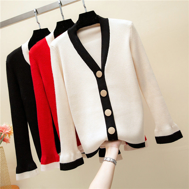 

2021 New Patchwork Knitted Autumn Winter Clothes Women Jumper Pull Femme Female Casual Streetwear Sweater Cardigan Rws5, Black
